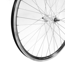 Priekinis ratas 24" Dynamic dvigubas juodas ratlankis, sidabrinė stebulė, 36H, V-brake