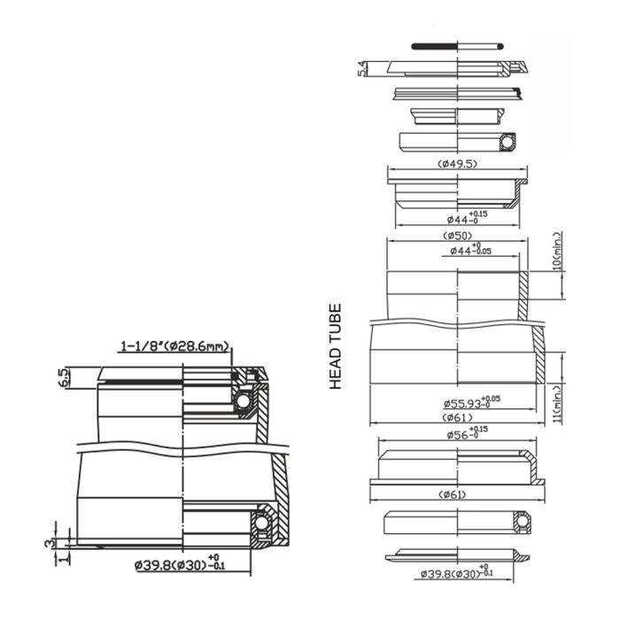 Vairo kolonėlė FORCE pusiau integruota 1 1/8" - 1 1/2" (1,5") 36° 44mm - 56mm Vairo kolonėlė FORCE pusiau integruota 1 1/8" - 1 1/2" (1,5") 36° 44mm - 56mm