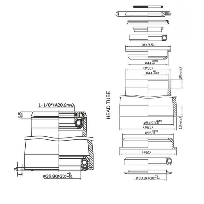 Vairo kolonėlė Force Tapered pusiau integruota 1 1/8"- 1 1/2'' 45x 45 Vairo kolonėlė Force Tapered pusiau integruota 1 1/8"- 1 1/2 45x 45